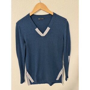 Smartwool Shadow Pine Tunic Sweater Womens XS Blue Gray V Neck Side Vents Preppy